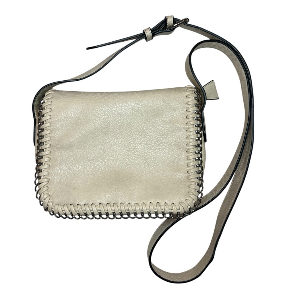 Expressions NYC Cream Crossbody Purse Boho Shoulder Bag Chain Edge Biker Moto
